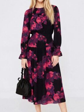 Victor Alfaro Black Floral Peasant Dress